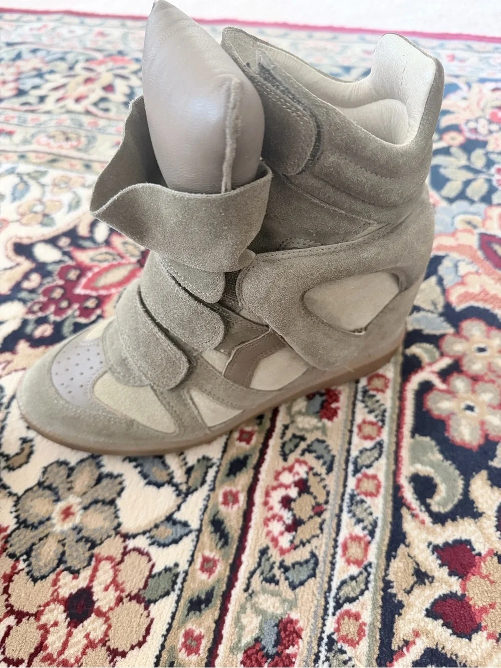 Isabel Marant Taupe High-Top Suede Wedge Sneakers